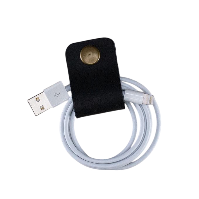 LEATHER SNAP CORD HOLDER - BLACK