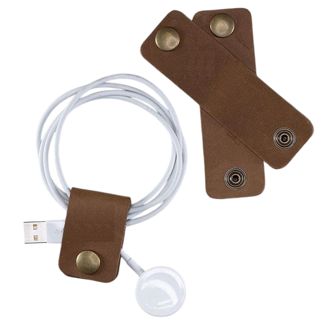 LEATHER SNAP CORD HOLDER - BROWN